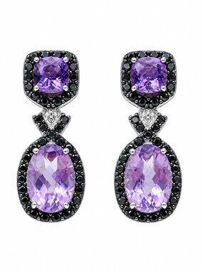 Amethyst & Black Spinel Drop Earrings 💜 Sterling Silver Statement